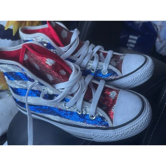 RARE Converse Chuck Taylor All Star Sequin America Flag Hightop Sneakers 549638C - Picture 3 of 6